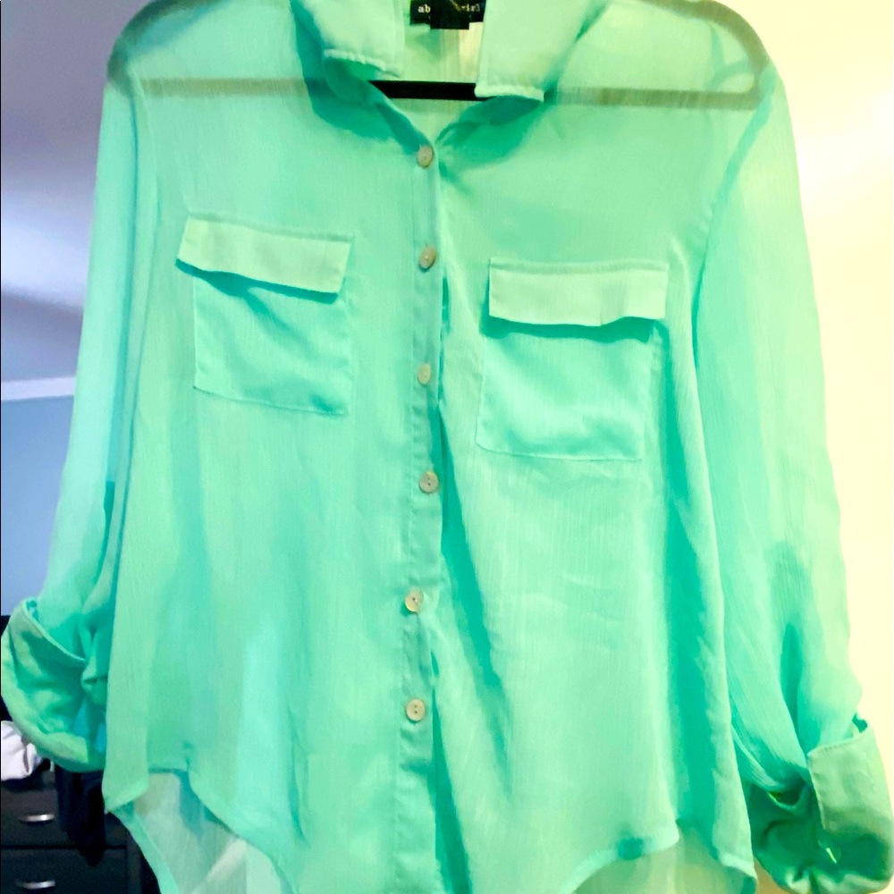 About A Girl Sheer long sleeve button up shirt